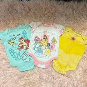 3 Disney Princess 0-3 month onesies